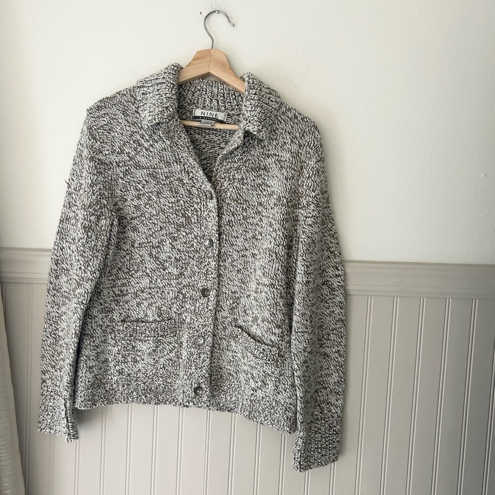 Vintage Nine & Co. Tan Marled Wool Blend Button Front Collared Cardigan Large